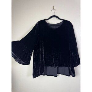 Bryn Walker Silk Blend Black Velvet Bell Sleeve Tunic Top Size XL 3/4 sleeve